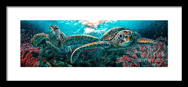 Sea Turtles Framed Print featuring the painting Legato by Lisa Clough Lachri