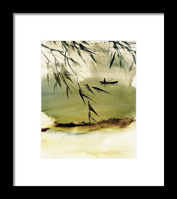 Fishing Scene Framed Print featuring the mixed media Drifting by Colleen Taylor