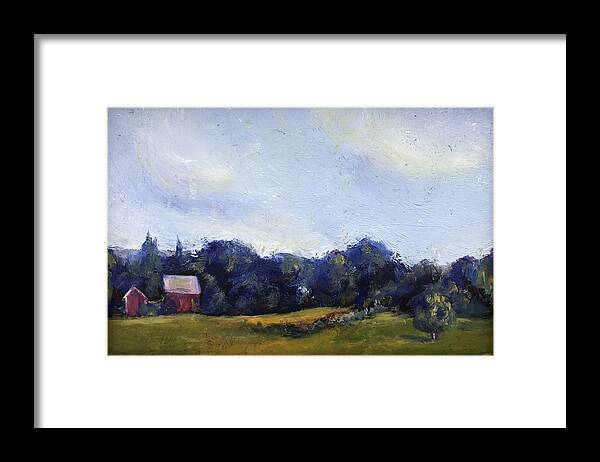 Mountain Farm Framed Print featuring the painting Driving by Farms by Rachel Barlow