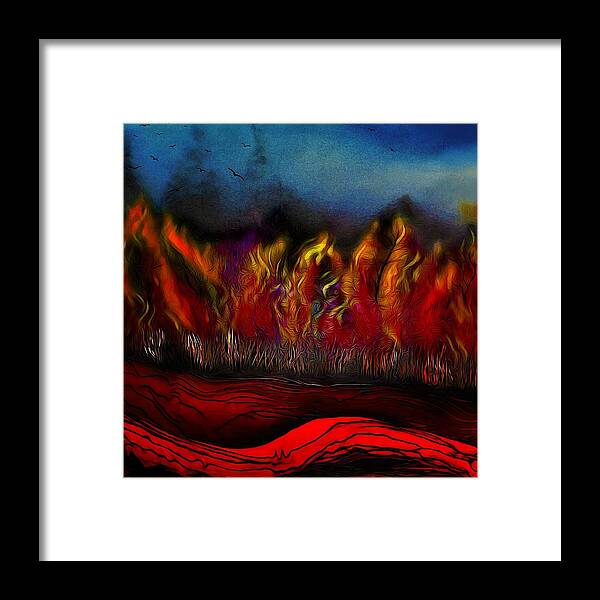 Landscape Framed Print featuring the mixed media Dry Season Fires by Joan Stratton