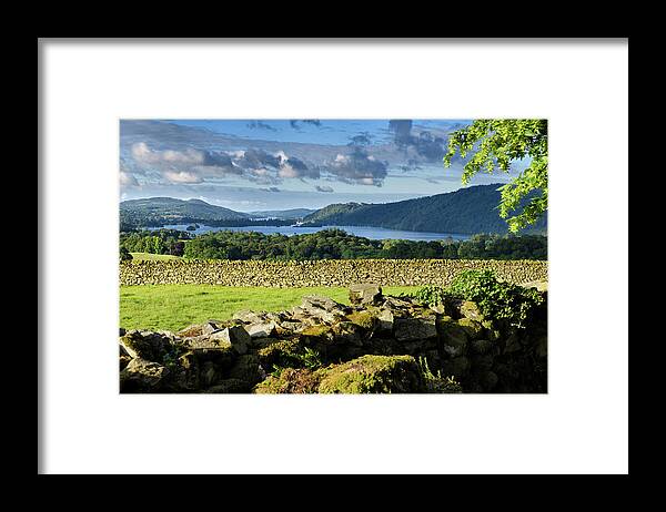 Drystone Framed Print featuring the photograph Drystone fences in morning light near Troutbeck overlooking Wind by Reimar Gaertner