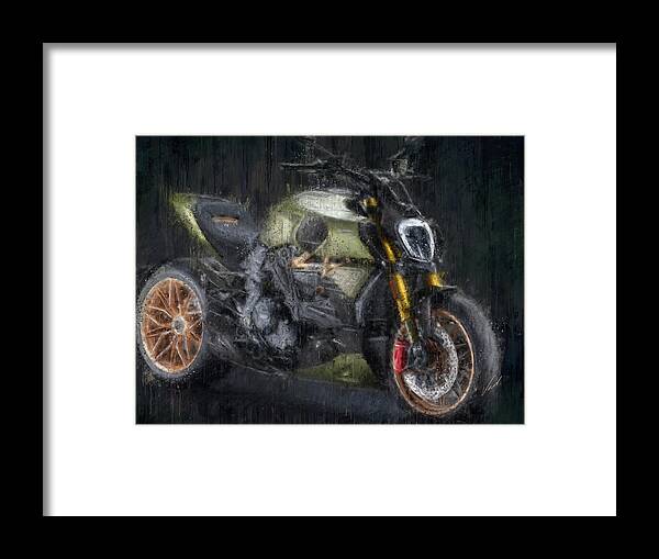 Motorcycle Framed Print featuring the painting Ducati Diavel 1260 Lamborghini Motorcycle by Vart by Vart Studio