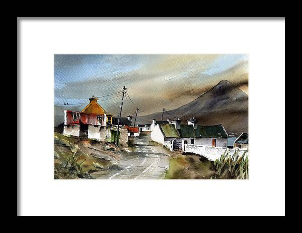  Framed Print featuring the painting Dugort Village, Achill, Mayo by Val Byrne
