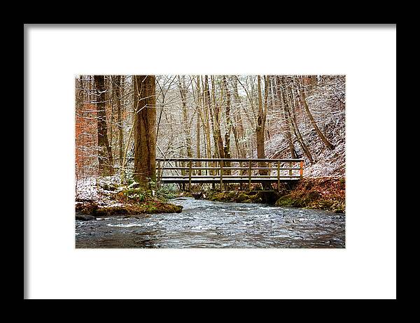 Carolina Framed Print featuring the photograph Dusting of Snow on the Bridge by Debra and Dave Vanderlaan