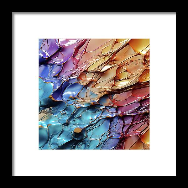 Abstract Texture Framed Print featuring the digital art Dynamic Abstract Molten Glass Texture with Rich Hues - AI Art by Chris Anson