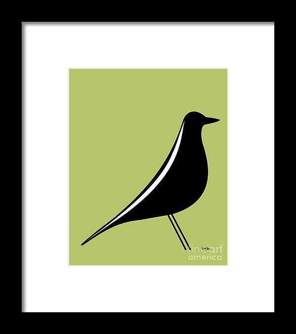 Mid Century Modern Framed Print featuring the digital art Eames House Bird on Green by Donna Mibus