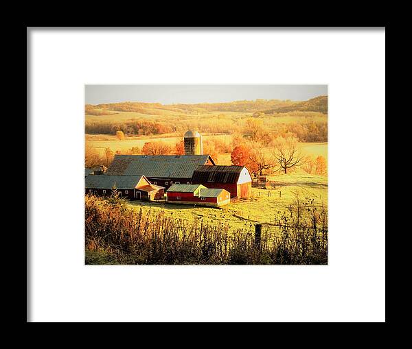 Barns Framed Print featuring the photograph Early Morning Light on the Farm by Lori Frisch