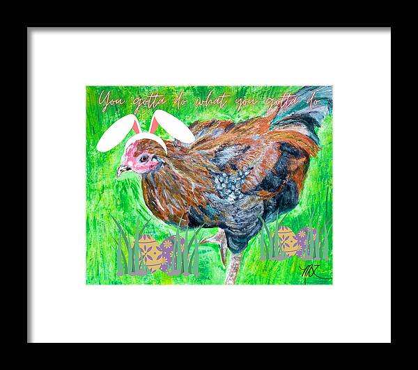 Rooster Framed Print featuring the painting Easter in the Gig Economy by Melody Fowler