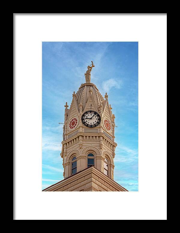Edgar County Courthouse Framed Print featuring the photograph Edgar County Courthouse Clock Tower - Paris, IL by Susan Rissi Tregoning