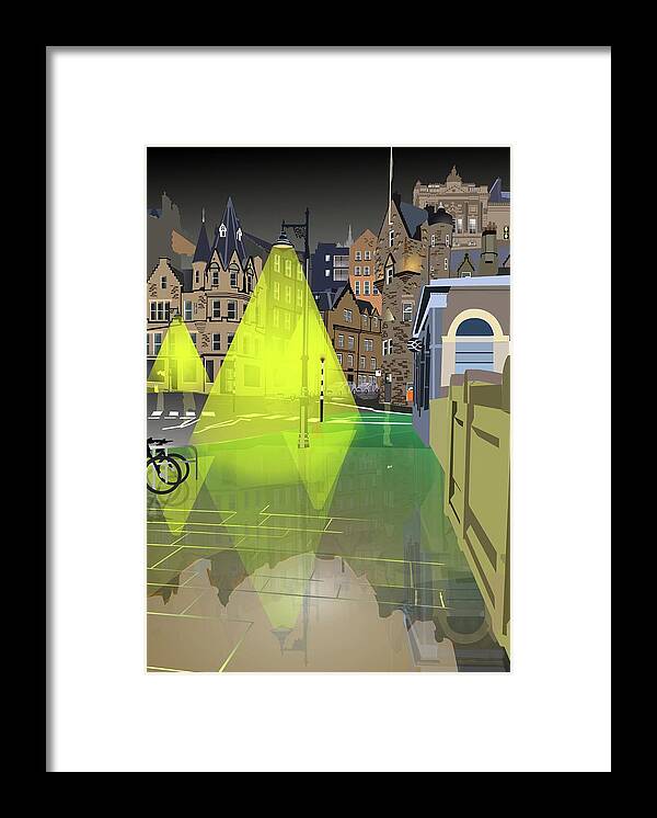 Vector Landscape Art Framed Print featuring the digital art Edinburgh at Night by Rob Hartman