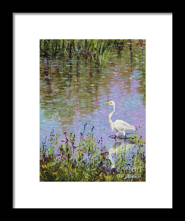 Egret Framed Print featuring the painting Egret Reflections by Zan Savage