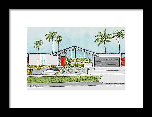 Mid Century Modern Home Framed Print featuring the painting Eichler Home in California by Donna Mibus