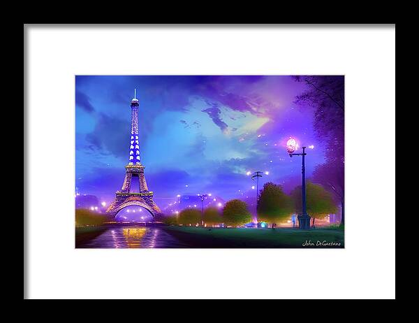 Eiffel Tower Framed Print featuring the mixed media Eiffel Evening Abstract by John DeGaetano