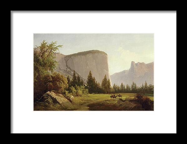 Western Framed Print featuring the painting El Capitan, Yosemite Valley by Thomas Hill