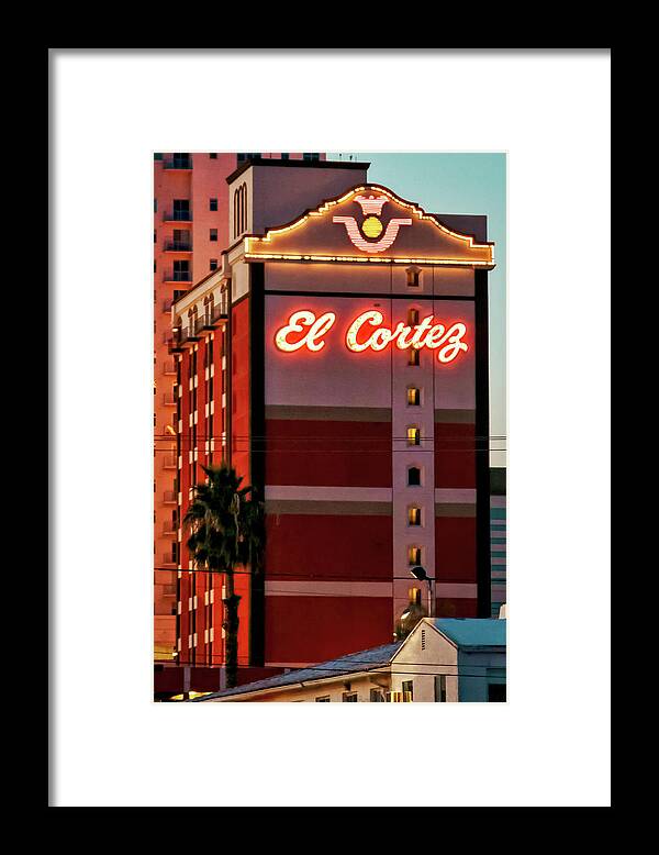 El Cortez Framed Print featuring the photograph El Cortez Hotel Sign Las Vegas by Tatiana Travelways