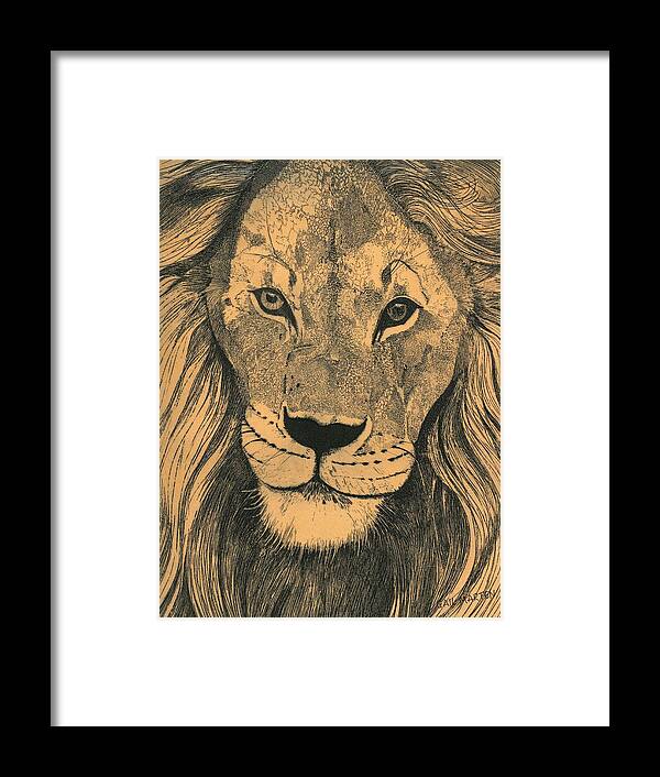 Lion Framed Print featuring the drawing El Leon by Gail Marten