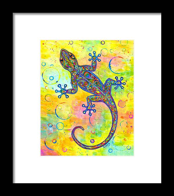 Gecko Framed Print featuring the painting Electric Gecko by Rebecca Wang