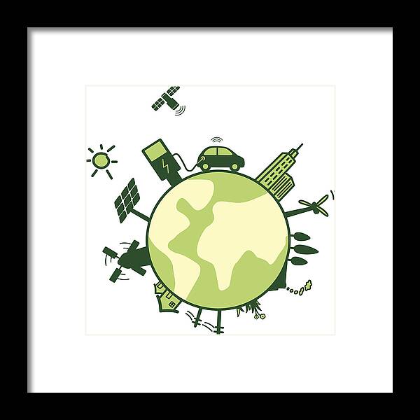 Environmental Conservation Framed Print featuring the drawing Electricity Car Charging On The Earth by Hakule