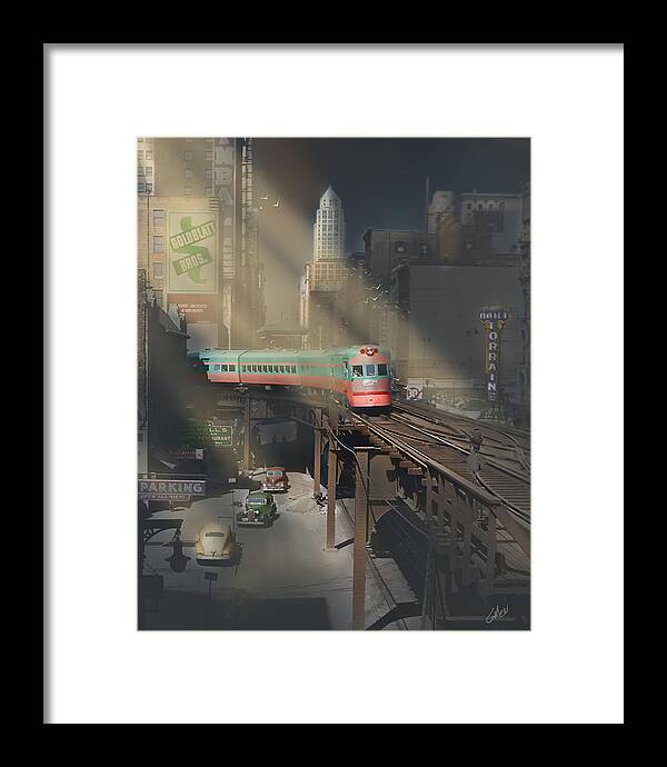 Chicago Framed Print featuring the painting Electroliner - Chicago in the 1940s by Glenn Galen