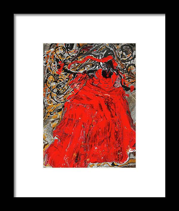 Fluid Pour Framed Print featuring the painting Elegance in Red by Tessa Evette