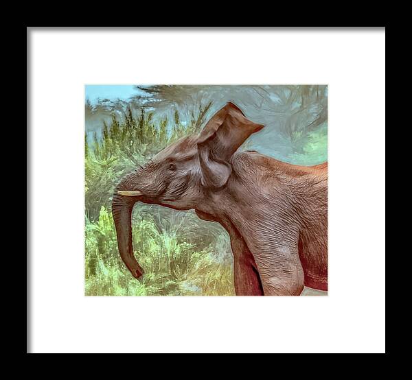 South Africa Framed Print featuring the photograph Elephant Joy, Painterly by Marcy Wielfaert