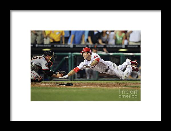 Citizens Bank Park Framed Print featuring the photograph Eli Whiteside and Chase Utley by Drew Hallowell
