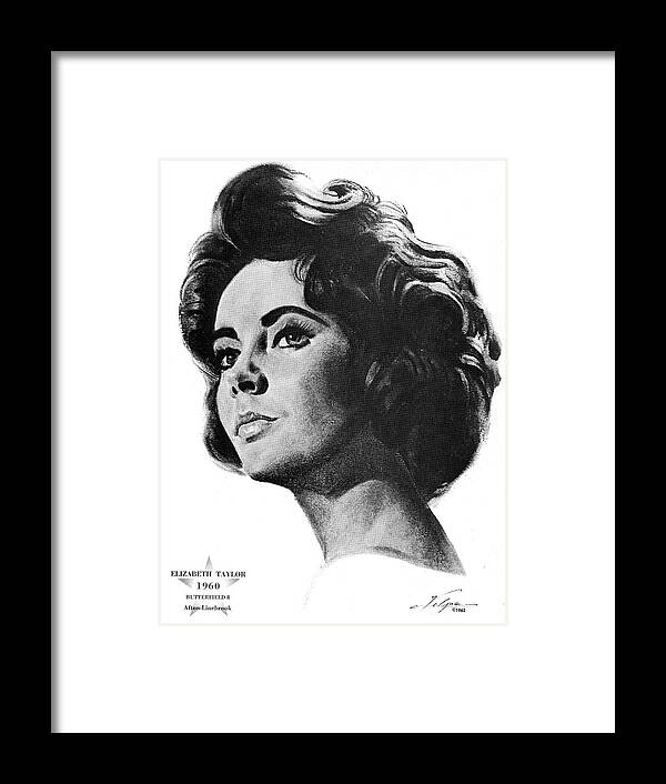 Elizabeth Framed Print featuring the drawing Elizabeth Taylor by Volpe by Movie World Posters