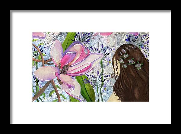 Girl Whimsical Floral Colorful Abstract Framed Print featuring the mixed media Elle by Lorie Fossa