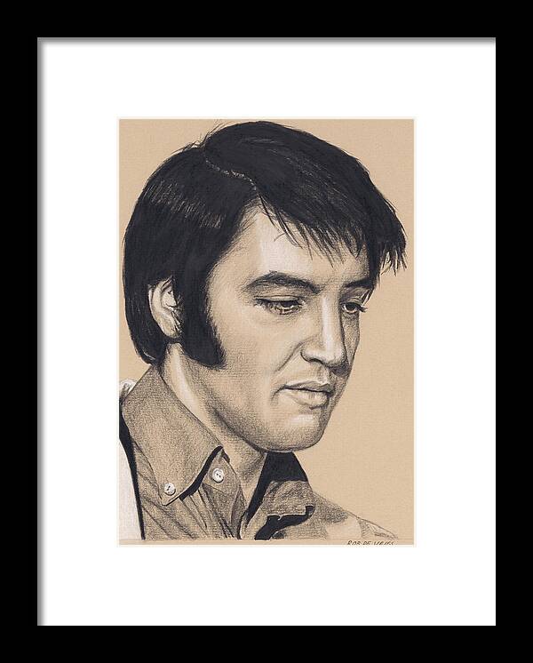 Elvis Framed Print featuring the drawing Elvis In Charcoal #227 by Rob De Vries
