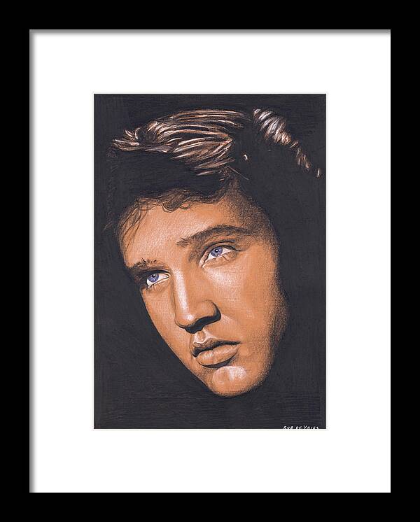 Elvis Framed Print featuring the drawing Elvis in Charcoal no. 261 by Rob De Vries