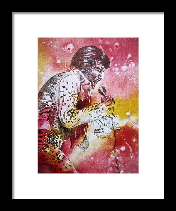 The King Framed Print featuring the drawing Elvis by Pamela Kirkham