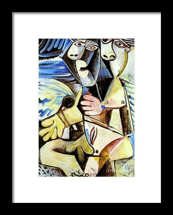 Embrace Framed Print featuring the painting Embrace by Pablo Picasso 1971 by Pablo Picasso