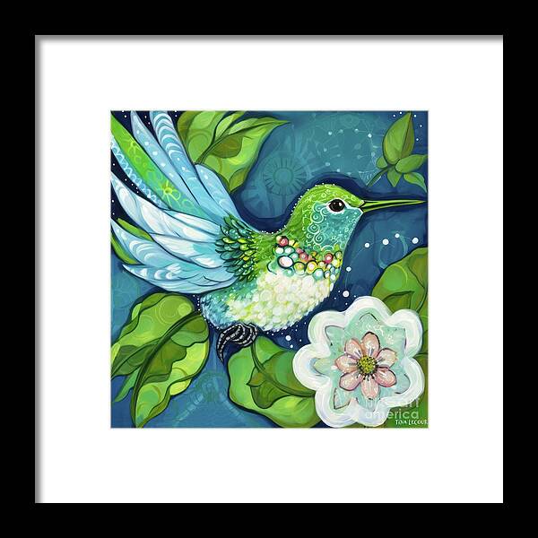 Hummingbird Framed Print featuring the painting Emerald Hummingbird by Tina LeCour