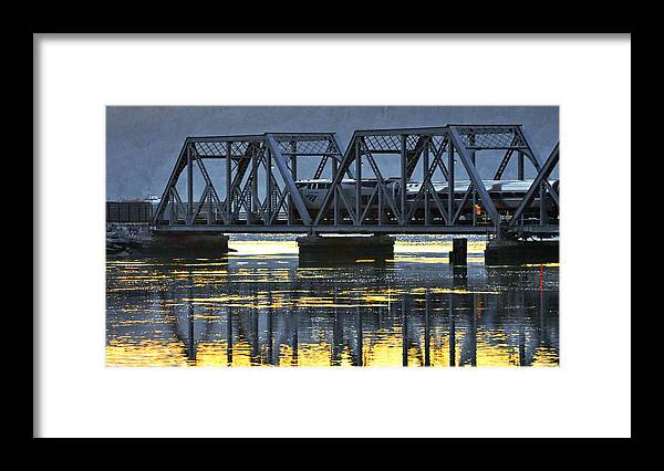 Sunset Framed Print featuring the photograph Amtrak Empire Service on Spuyten Duyvil Bridge at Sunset by Steve Ember