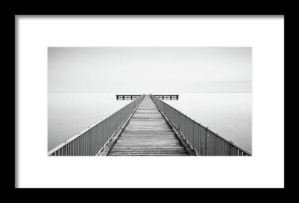 Seascape Framed Print featuring the photograph Empty Pier, Minimal seascape by Michalakis Ppalis
