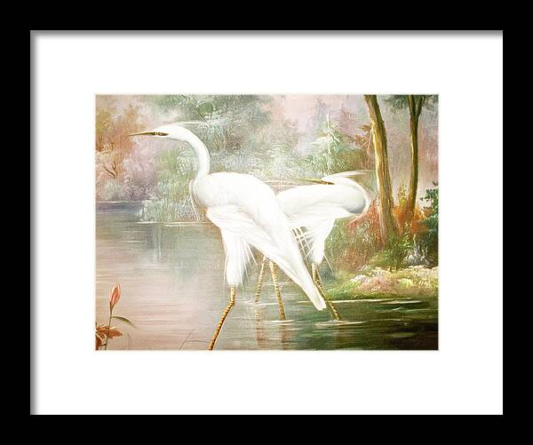 Egret Framed Print featuring the mixed media Enchanted Lagoon by Susan Hope Finley