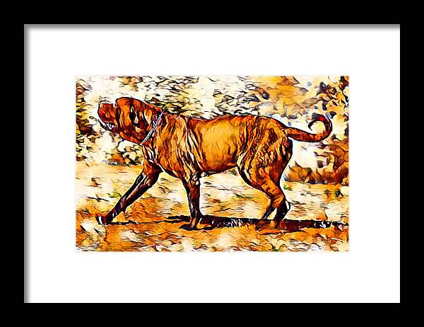 English Mastiff Framed Print featuring the digital art English Mastiff waiting for a treat - brown high contrast by Nicko Prints