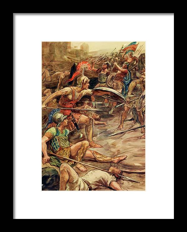 Epaminondas Framed Print featuring the painting Epaminondas Defending Pelopidas at the Battle of Mantinea by William Rainey
