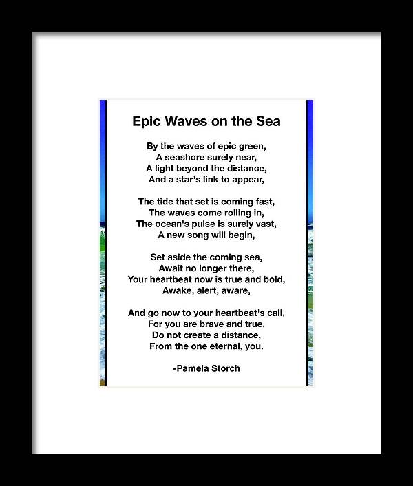 Pamela Storch Framed Print featuring the digital art Epic Waves on the Sea Poem by Pamela Storch