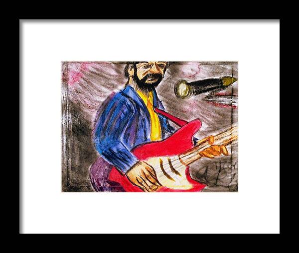 Eric Clapton Framed Print featuring the pastel Eric Clapton Unplugged by Andrew Blitman