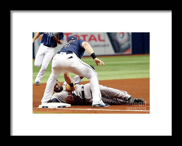 People Framed Print featuring the photograph Evan Longoria and Jackie Bradley by Brian Blanco