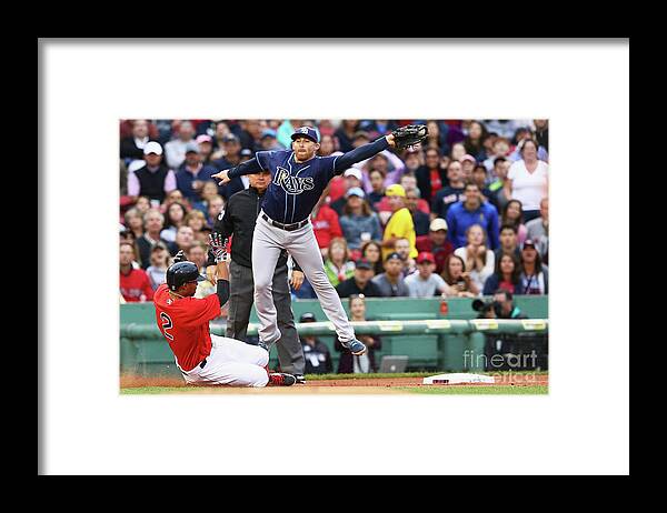 People Framed Print featuring the photograph Evan Longoria and Xander Bogaerts by Maddie Meyer
