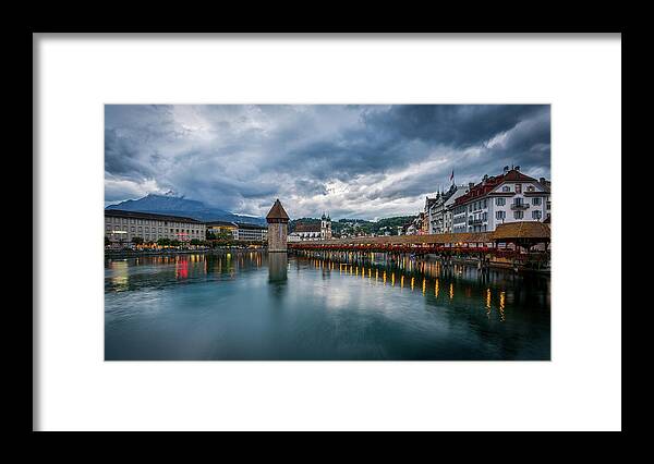 City Framed Print featuring the digital art Evening at the Chapell Bridge by Kevin McClish