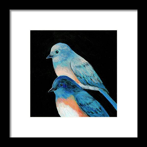 Bluebird Framed Print featuring the painting Evening Bluebirds by Jennifer Lommers