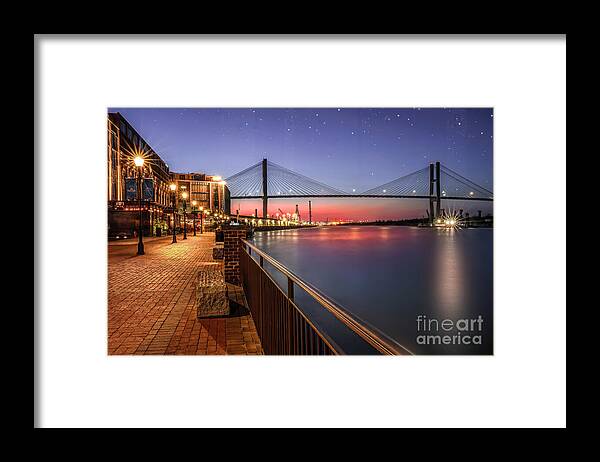 Evening Framed Print featuring the photograph Evening on the Savannah Riverwalk by Shelia Hunt