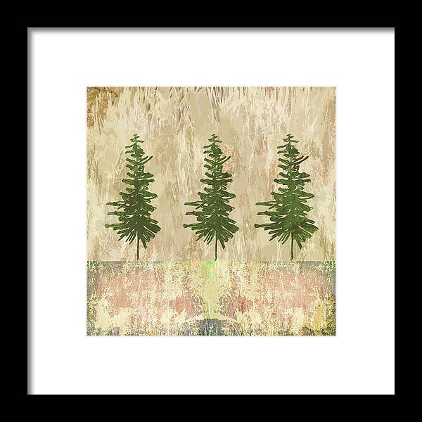 Evergreen Forest Framed Print featuring the digital art Evergreen Forest Abstract by Nancy Merkle