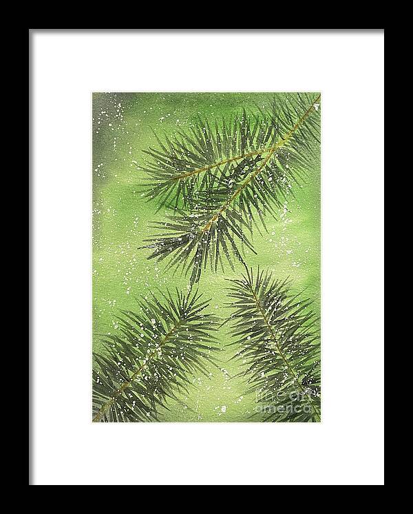 Pine Framed Print featuring the painting Evergreen Trio by Lisa Neuman