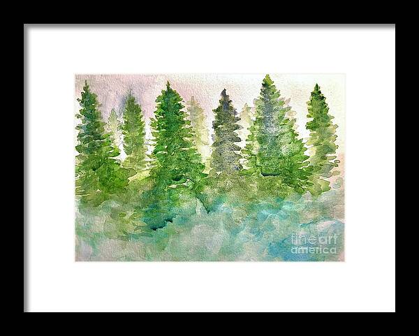 Christmas Trees Framed Print featuring the painting Evergreens by Deb Stroh-Larson