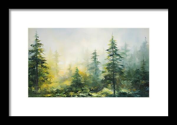 Green Framed Print featuring the painting Evergreens - Green Abstract Art by Lourry Legarde