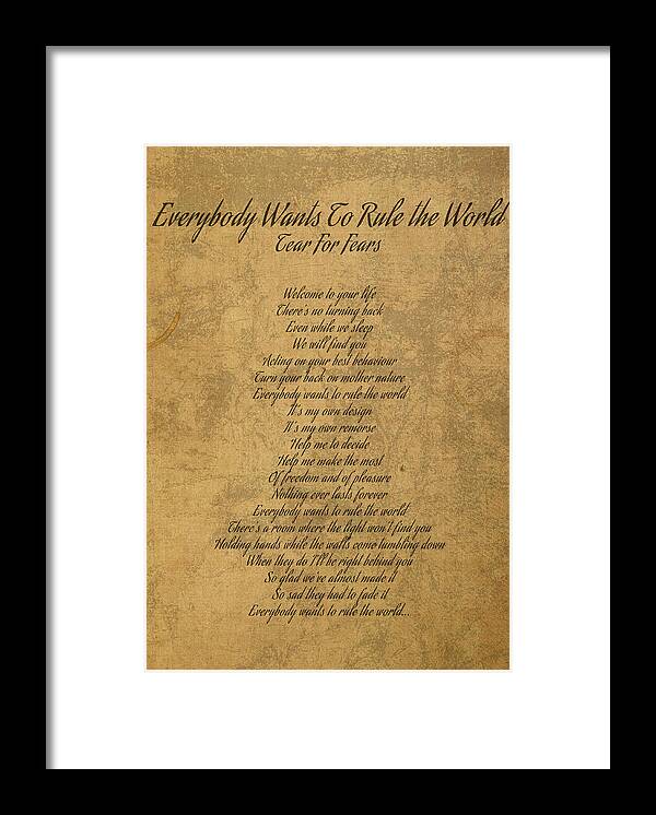 Everybody Wants to Rule the World by Tears for Fears Vintage Song Lyrics on  Parchment Poster